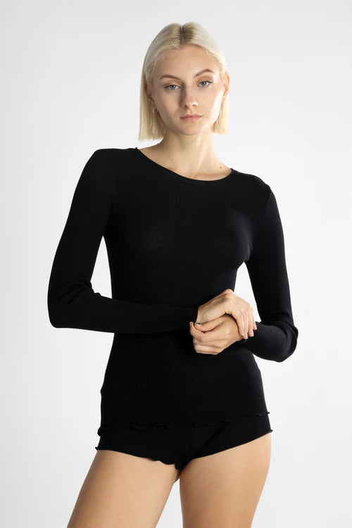 Oscalito Roma Wool And Silk Ribbed Long Sleeve Top