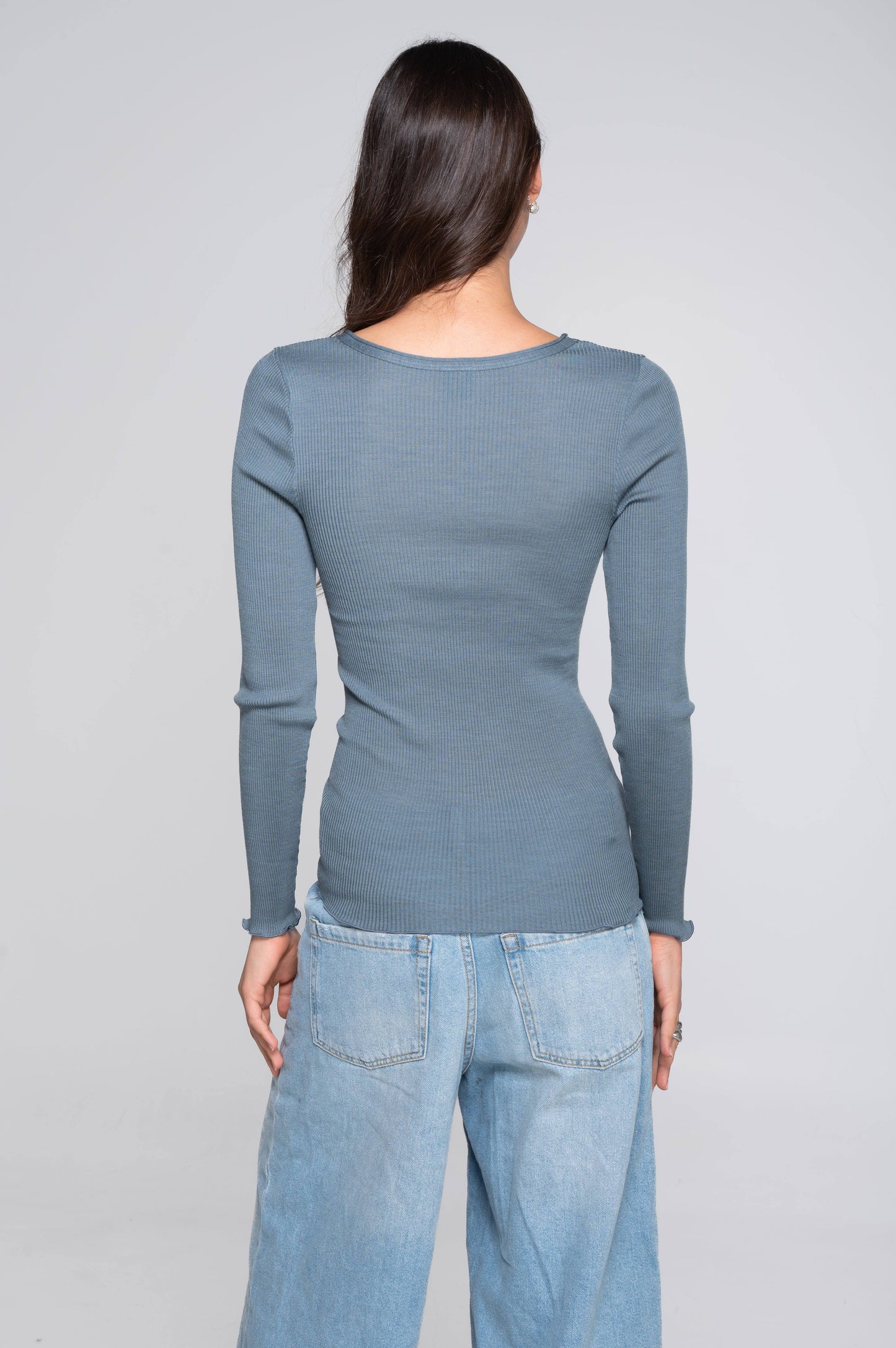 Oscalito Roma Wool And Silk Ribbed Long Sleeve Top