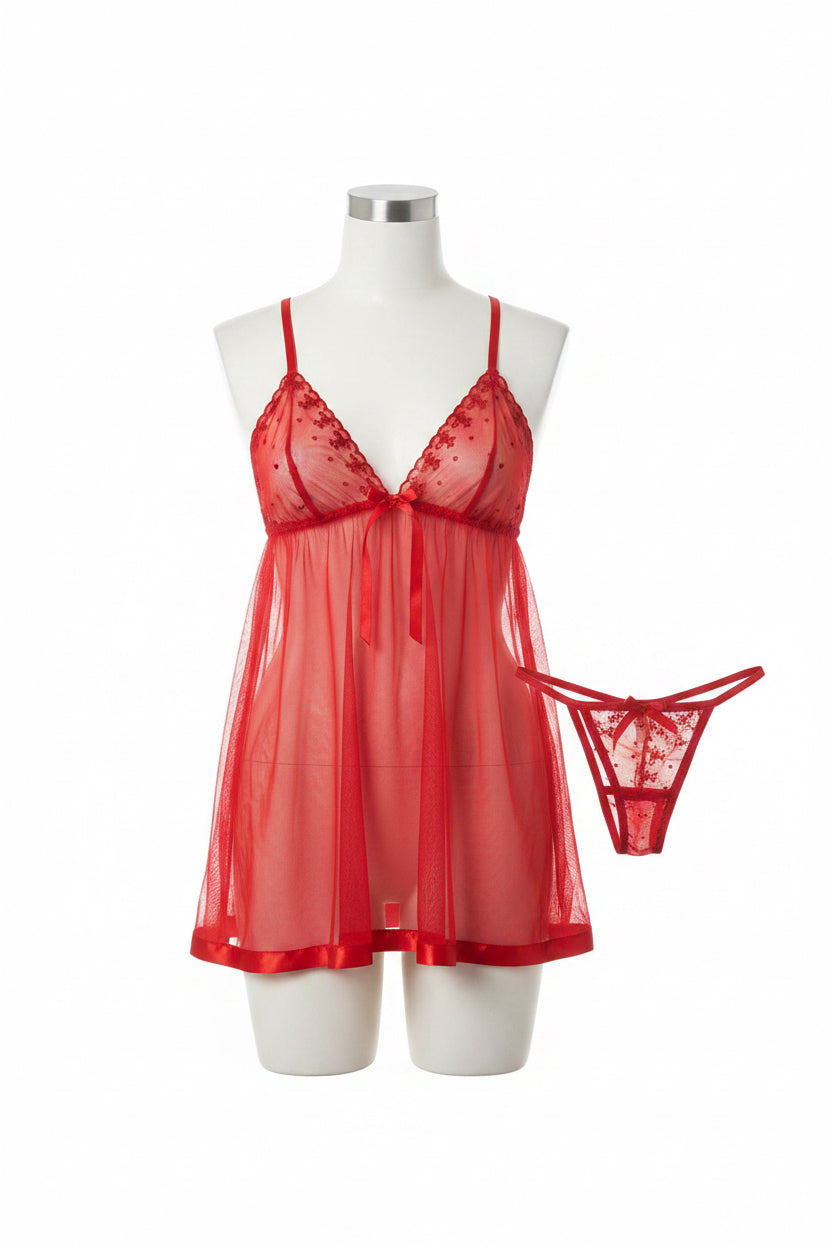 Fagioni Sheer Mesh Babydoll and Thong Set