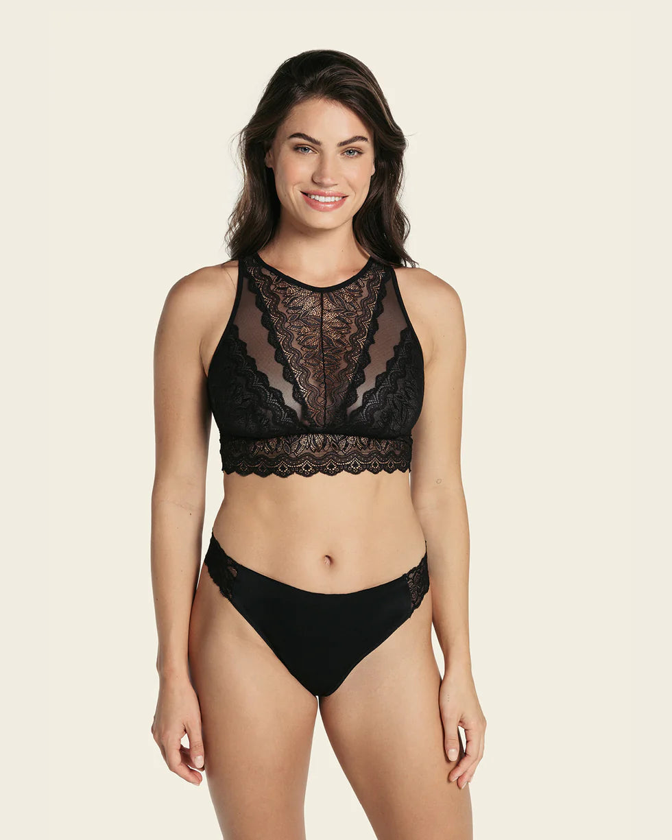 Leonisa High-Neck Unlined Lace Crop Top Wireless Bralette