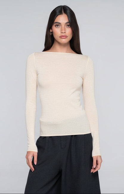 Oscalito Modal Cashmere Long Sleeve Boat Neck Shirt