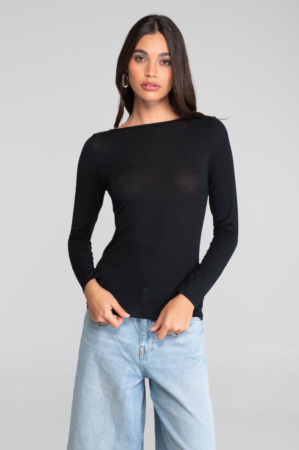 Oscalito Modal Cashmere Long Sleeve Boat Neck Shirt