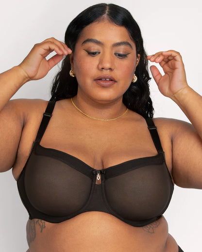 Curvy Couture Sheer Mesh Unlined Balconette Bra