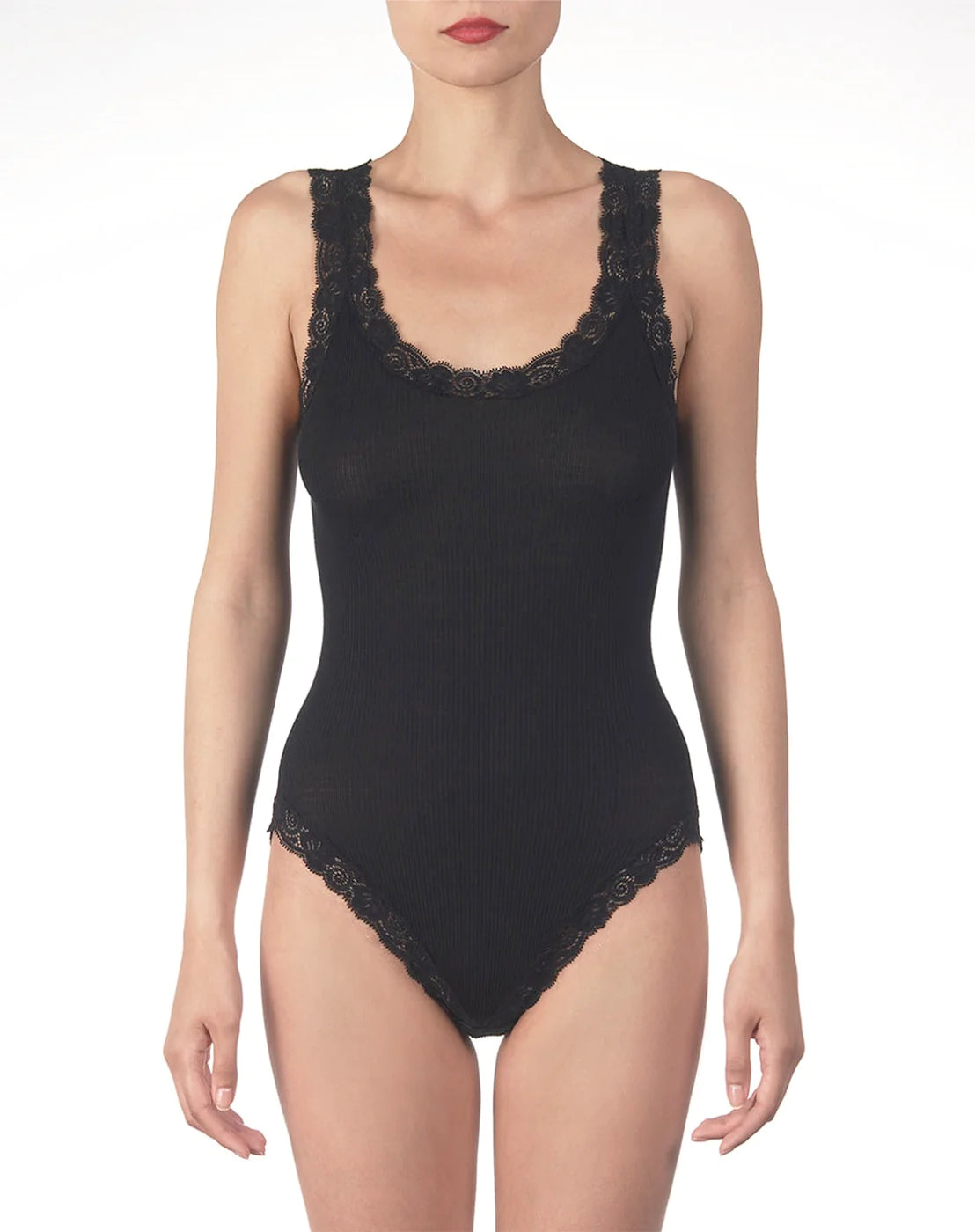 Oscalito Wool and Silk Sleeveless Bodysuit with Lace Trim