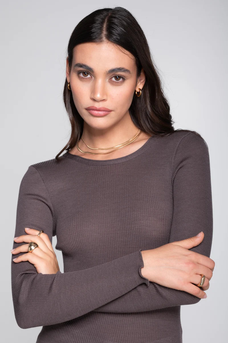Oscalito Roma Wool And Silk Ribbed Long Sleeve Top