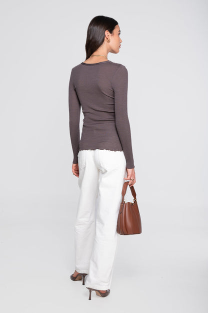 Oscalito Roma Wool And Silk Ribbed Long Sleeve Top