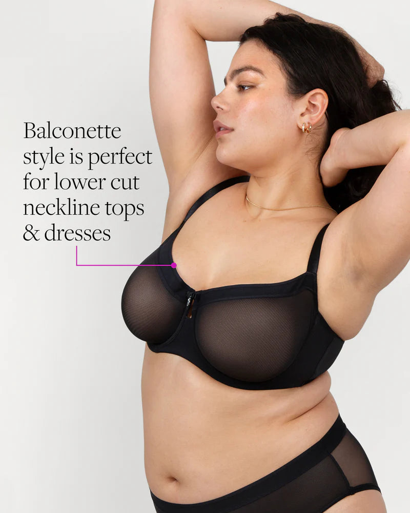 Curvy Couture Sheer Mesh Unlined Balconette Bra