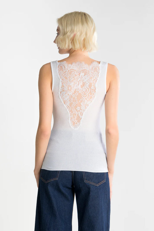 Oscalito Cotton V Neck Chantilly Lace Back Tank