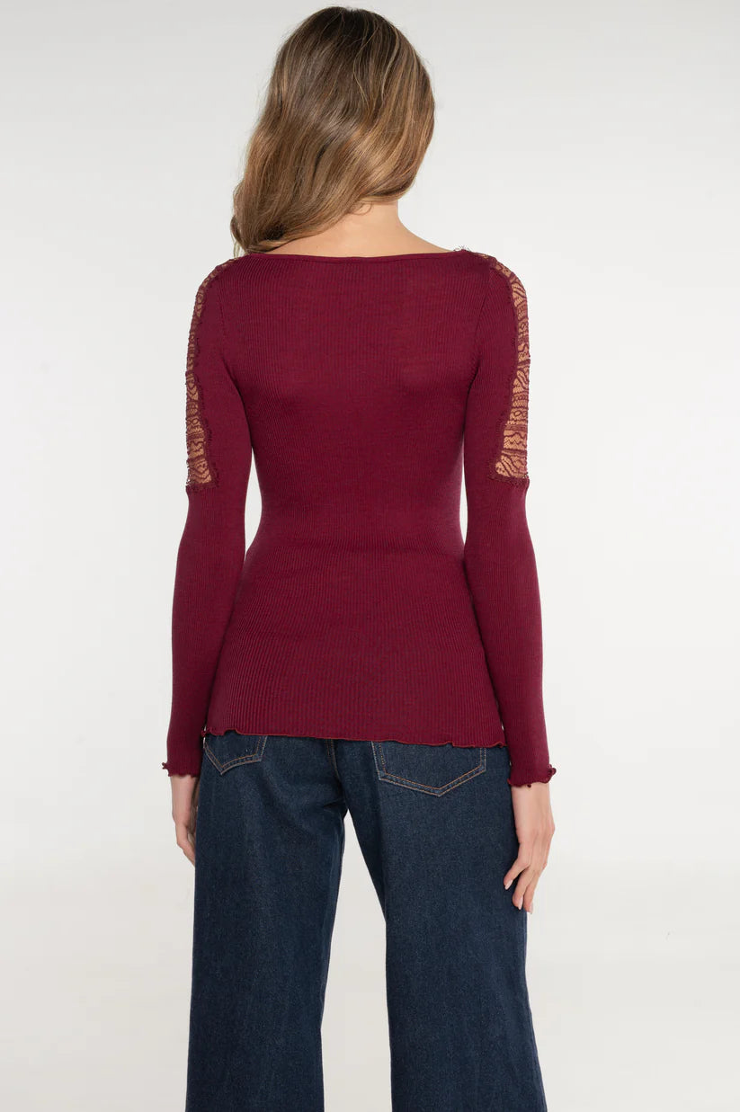 Oscalito Wool and Silk Long Sleeve Shirt with Chantilly Lace