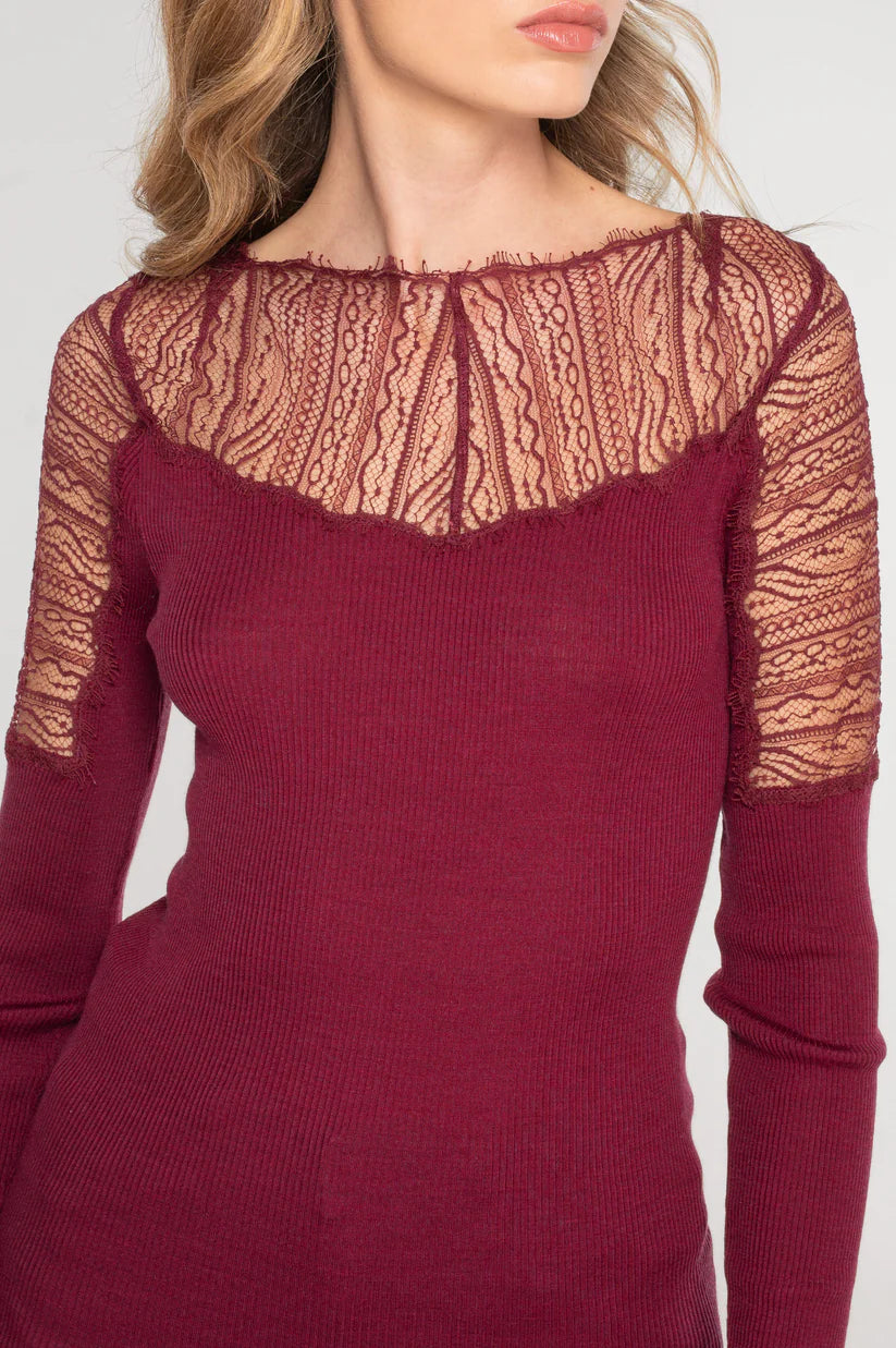 Oscalito Wool and Silk Long Sleeve Shirt with Chantilly Lace