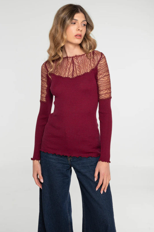 Oscalito Wool and Silk Long Sleeve Shirt with Chantilly Lace