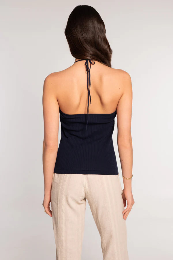 Oscalito Cotton Ribbed Keyhole Halter Neck Tank Top