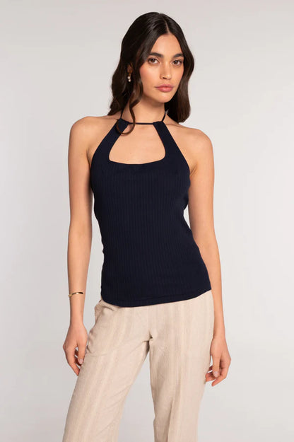Oscalito Cotton Ribbed Keyhole Halter Neck Tank Top