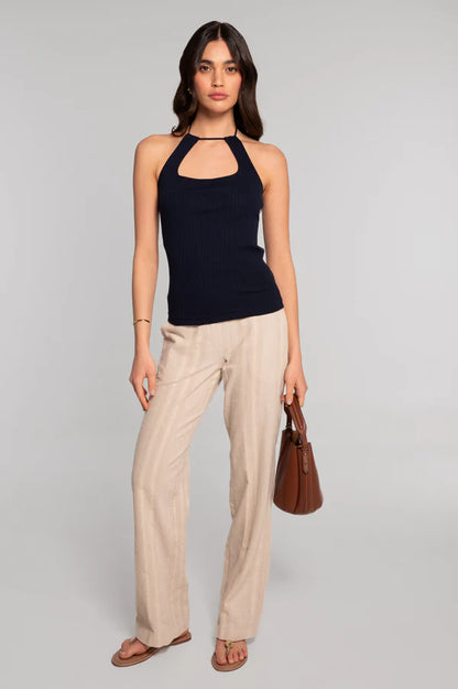 Oscalito Cotton Ribbed Keyhole Halter Neck Tank Top