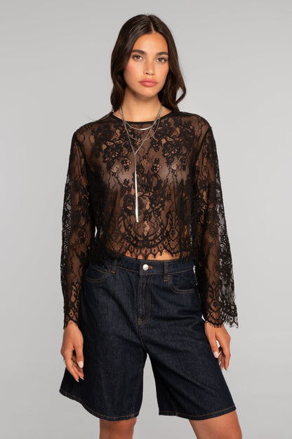 Oscalito Cropped Long Sleeve Lace Blouse