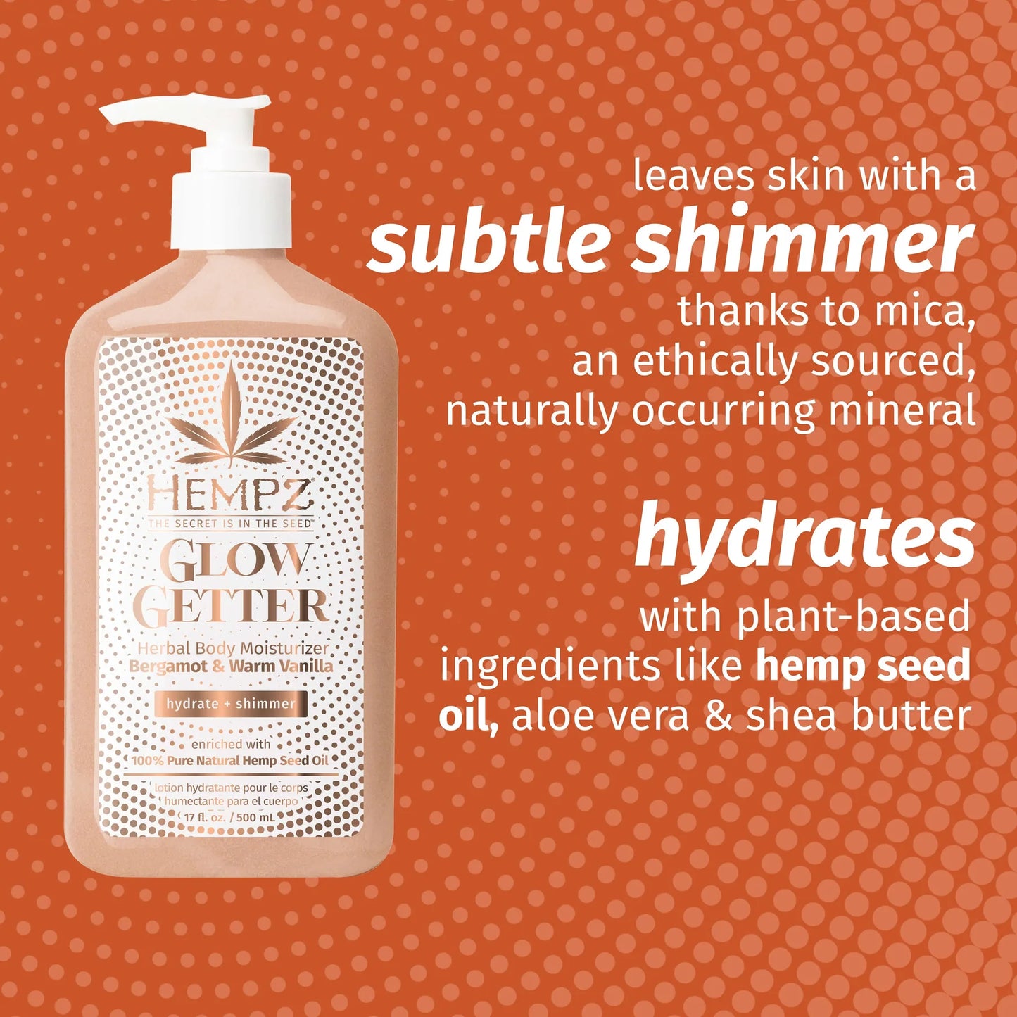 Hempz Glow Getter Herbal Body Moisturizer with Shimmer 17 oz.