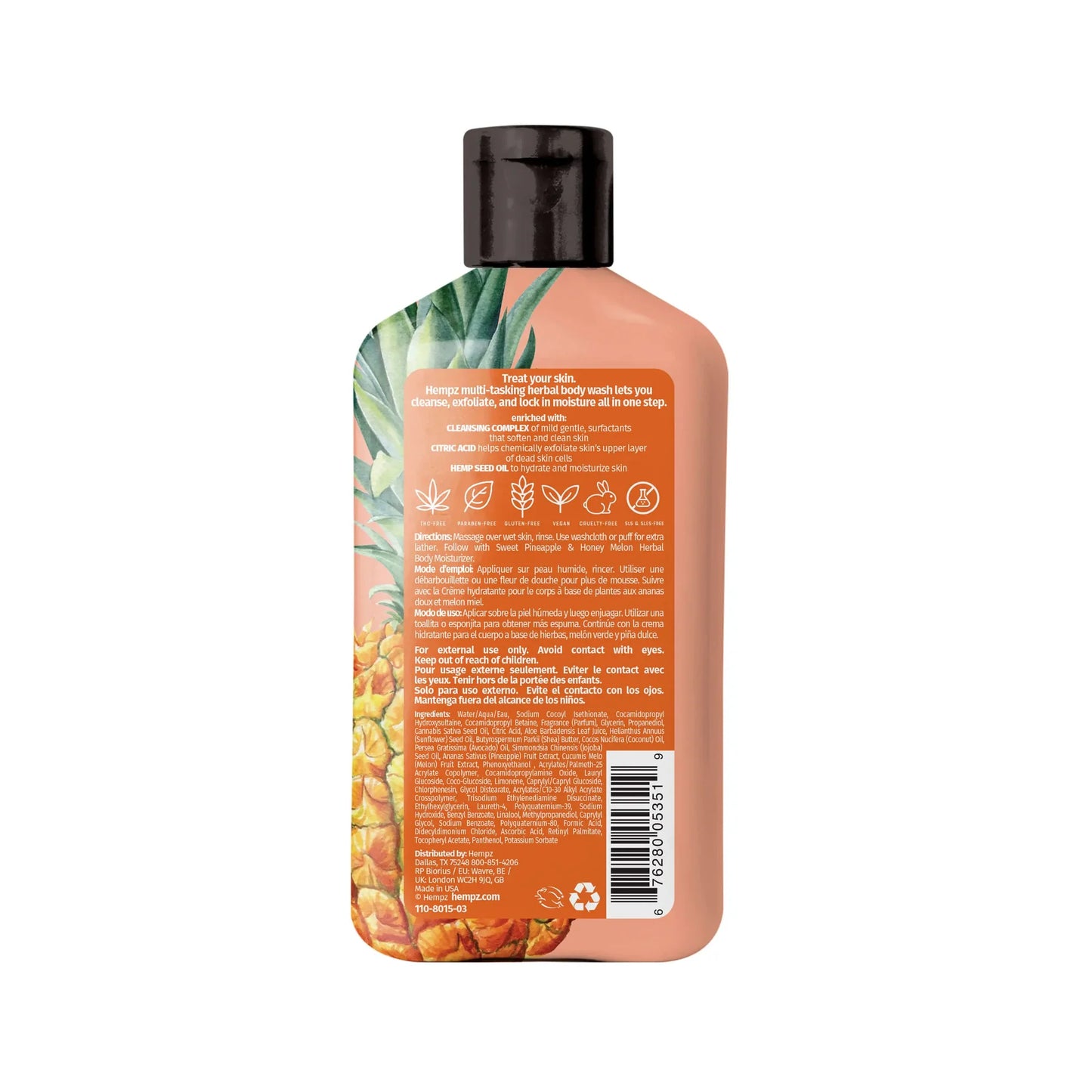 Hempz Sweet Pineapple & Honey Melon Herbal Body Wash 17 oz.