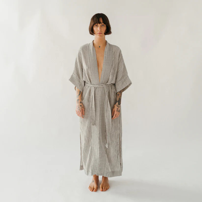 Pokoloko Striped Crinkle Cotton Robe
