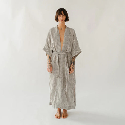 Pokoloko Striped Crinkle Cotton Robe
