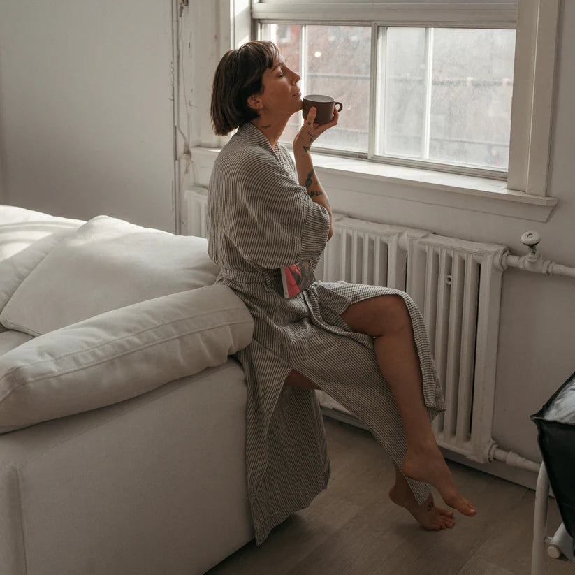 Pokoloko Striped Crinkle Cotton Robe