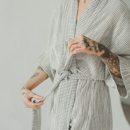 Pokoloko Striped Crinkle Cotton Robe
