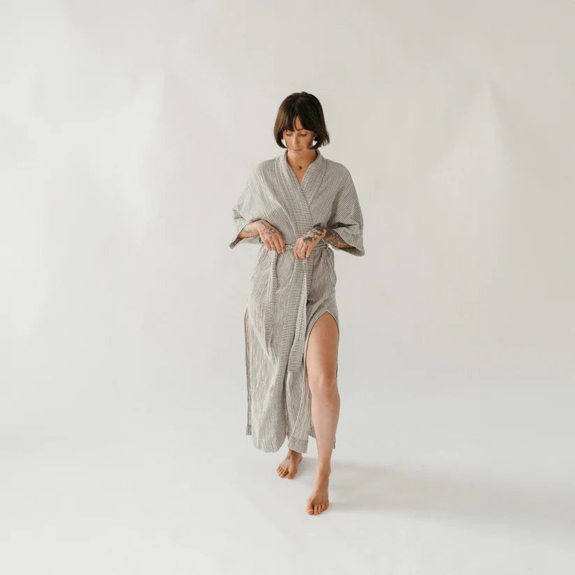 Pokoloko Striped Crinkle Cotton Robe