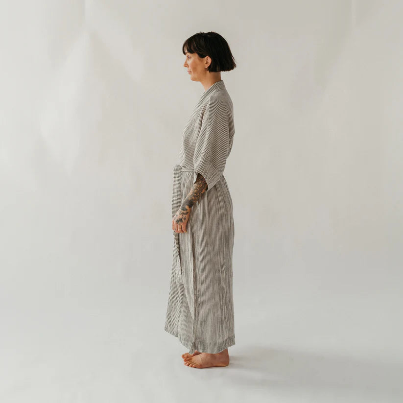 Pokoloko Striped Crinkle Cotton Robe