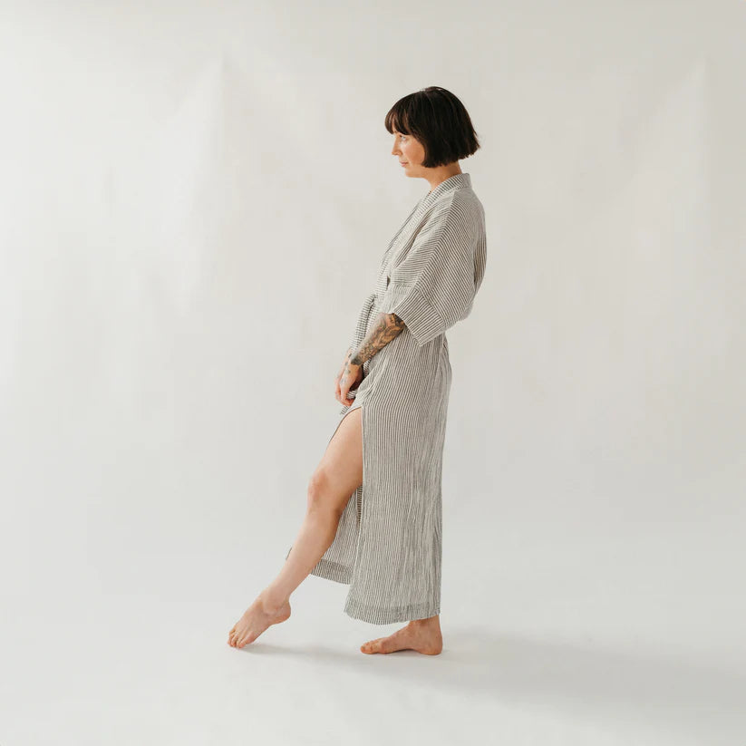 Pokoloko Striped Crinkle Cotton Robe