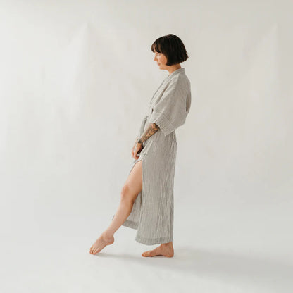 Pokoloko Striped Crinkle Cotton Robe