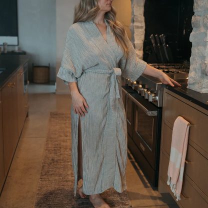 Pokoloko Striped Crinkle Cotton Robe