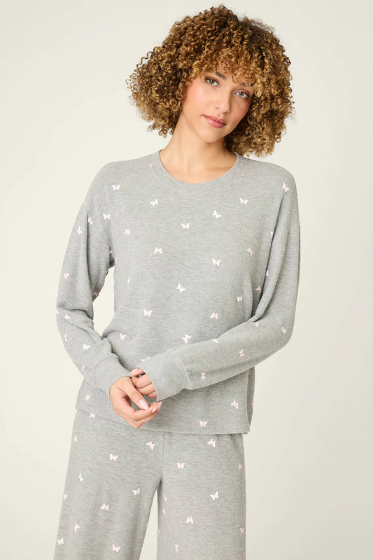 PJ Salvage Peachy Mix & Match Butterfly Blossoms Long Sleeve Top