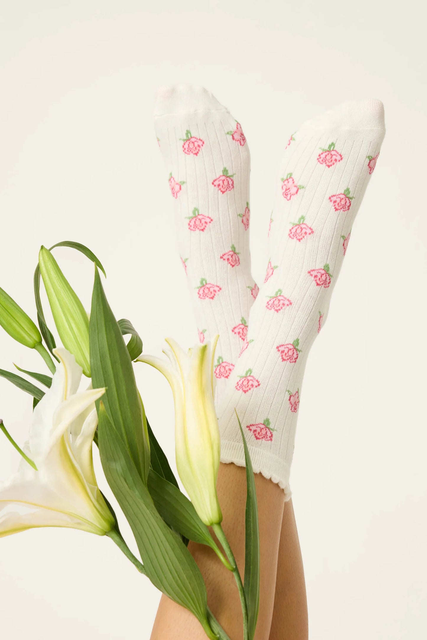 PJ Salvage Western Blooms Roses Ribbed Crew Socks