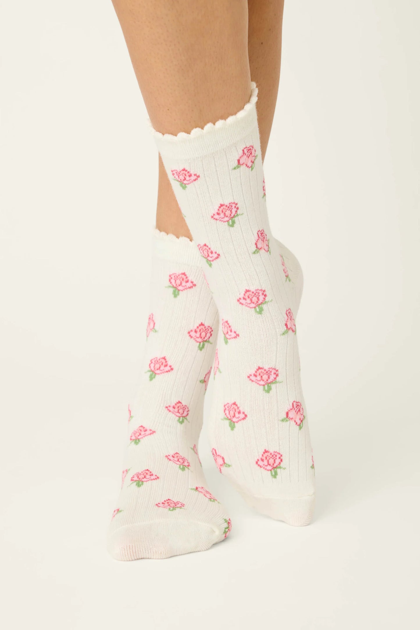 PJ Salvage Western Blooms Roses Ribbed Crew Socks