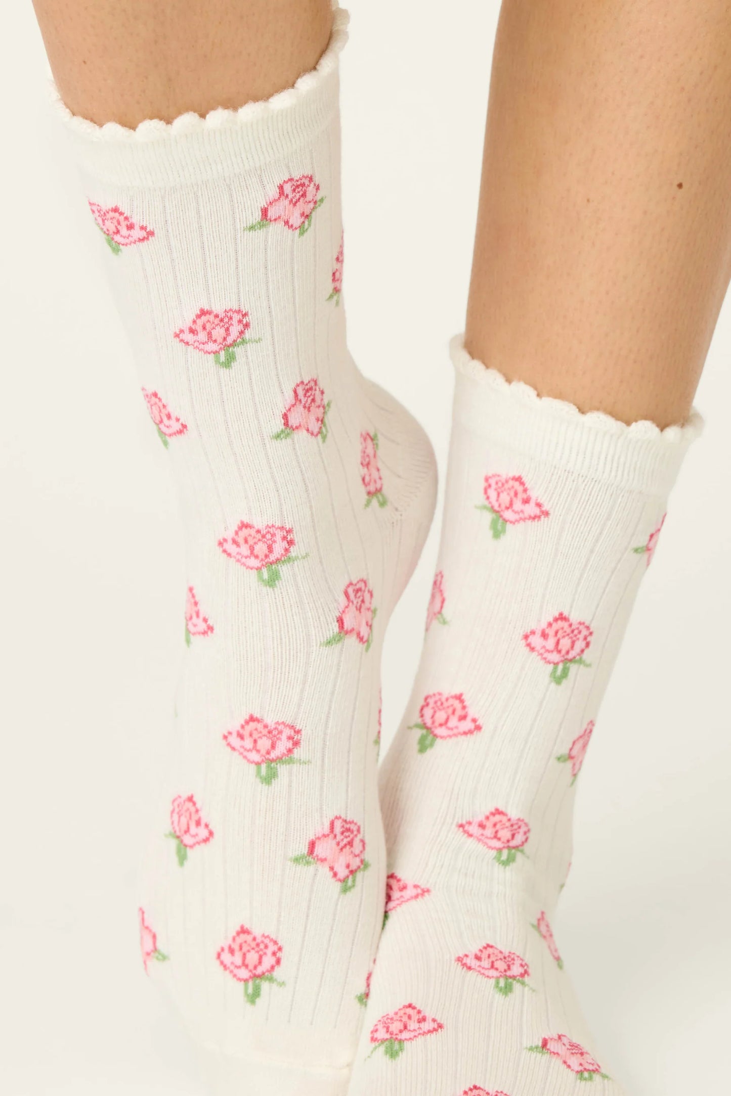 PJ Salvage Western Blooms Roses Ribbed Crew Socks