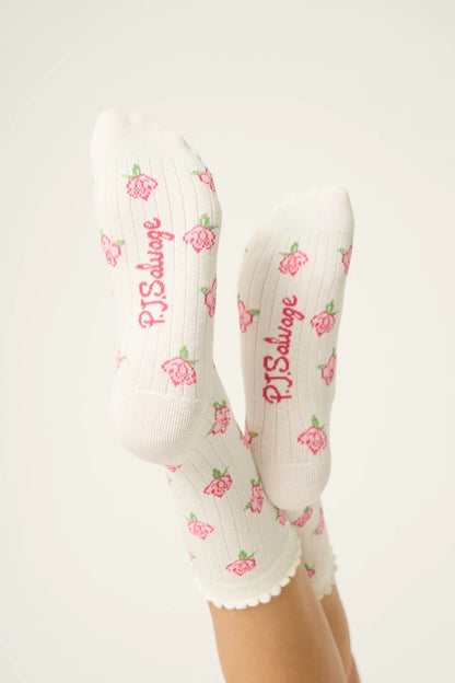 PJ Salvage Western Blooms Roses Ribbed Crew Socks