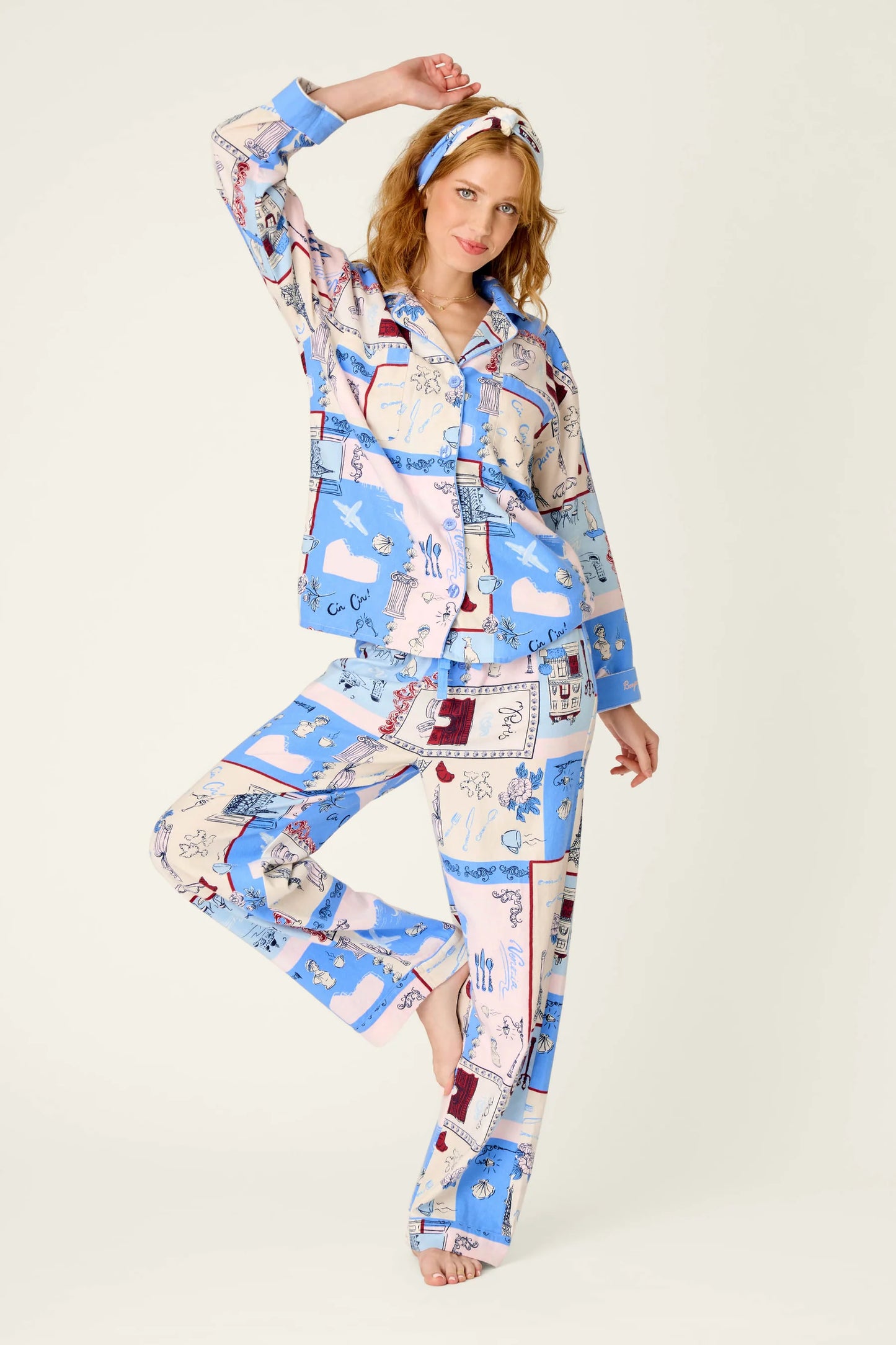 PJ Salvage Allons-Y Parisian Print 3-Piece Flannel PJ Set
