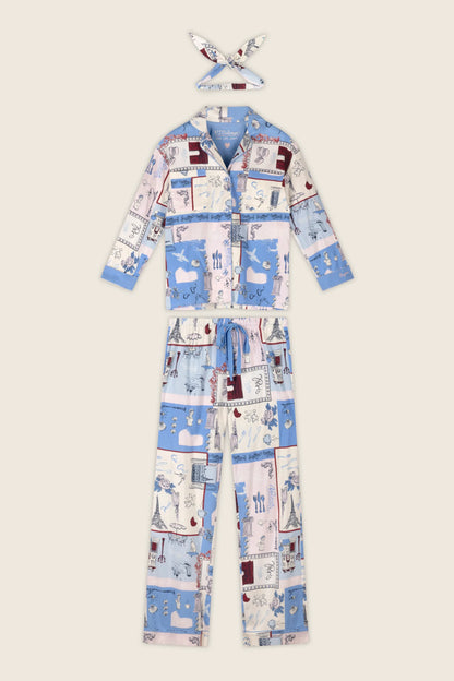 PJ Salvage Allons-Y Parisian Print 3-Piece Flannel PJ Set