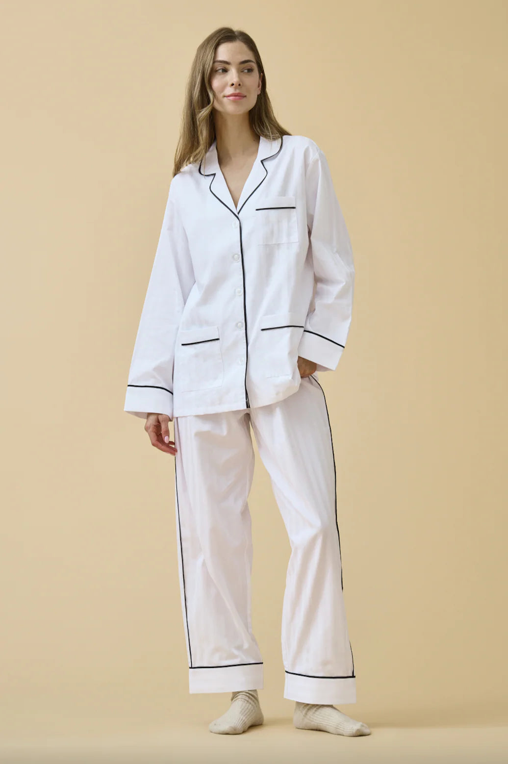 KIP Premium Cotton Pajama Set in Monochrome