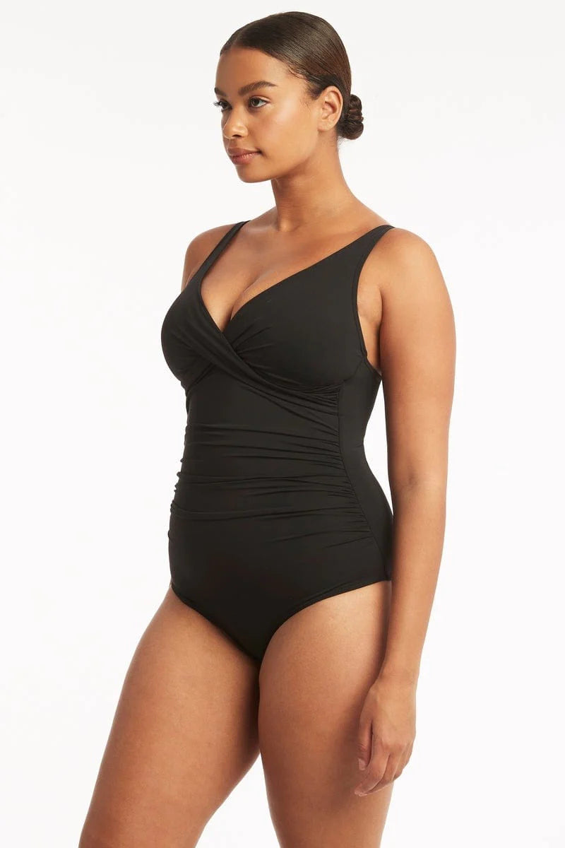 Sea Level Essentials Cross Front One Piece Swimsuit