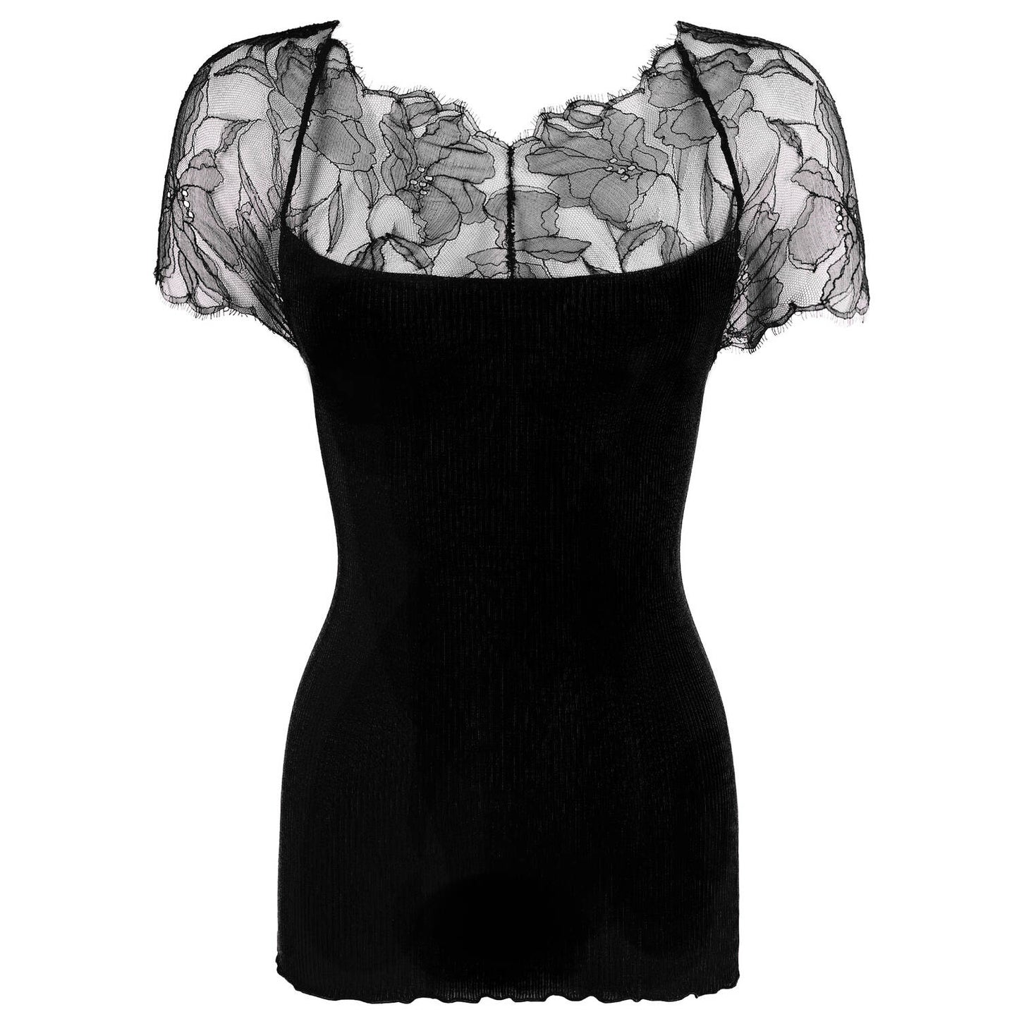 Oscalito Alicudi Ribbed Wool Silk Top With Chantilly Lace