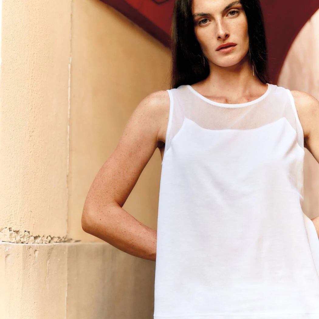 Oscalito Tulle And Cotton Jersey Tank Top