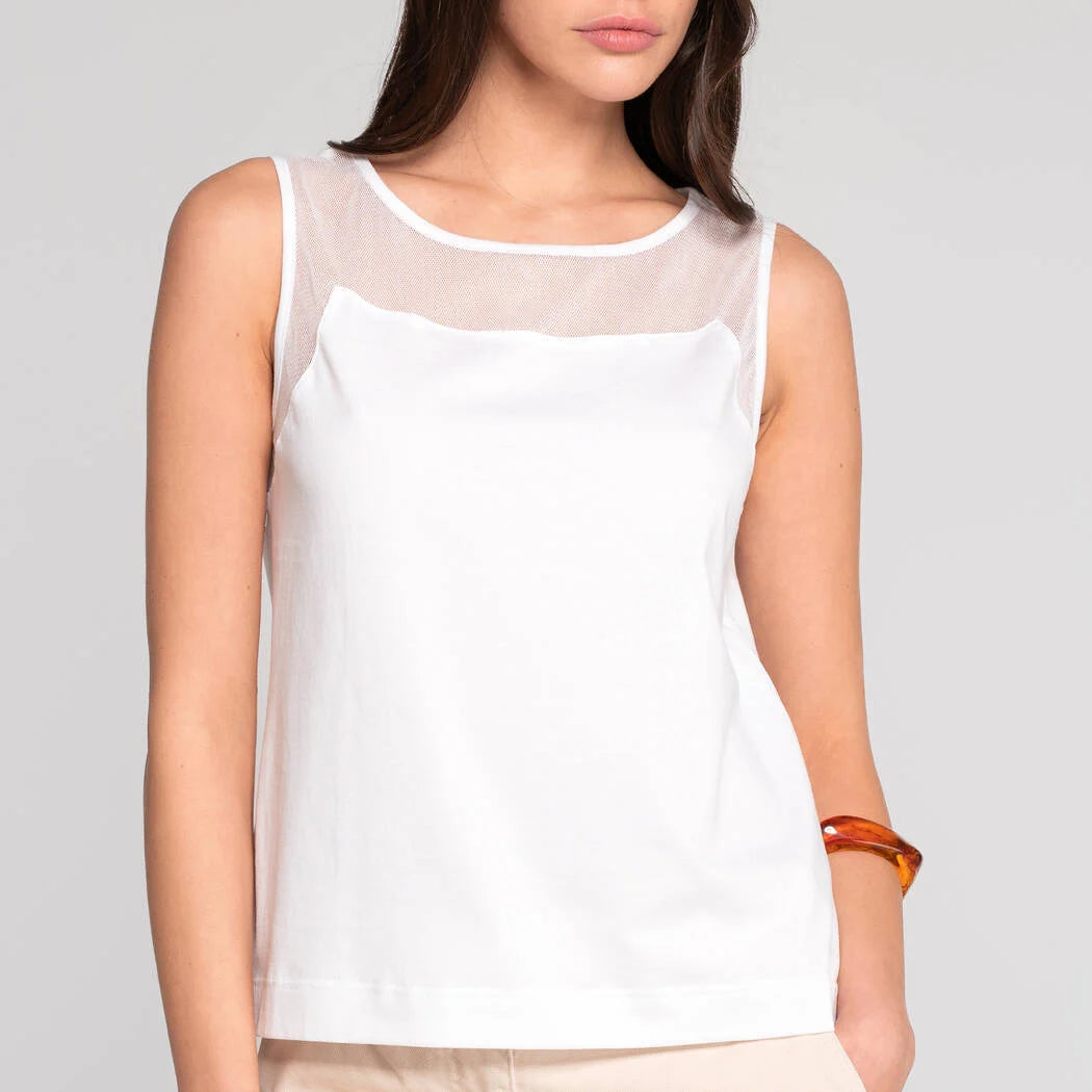 Oscalito Tulle And Cotton Jersey Tank Top