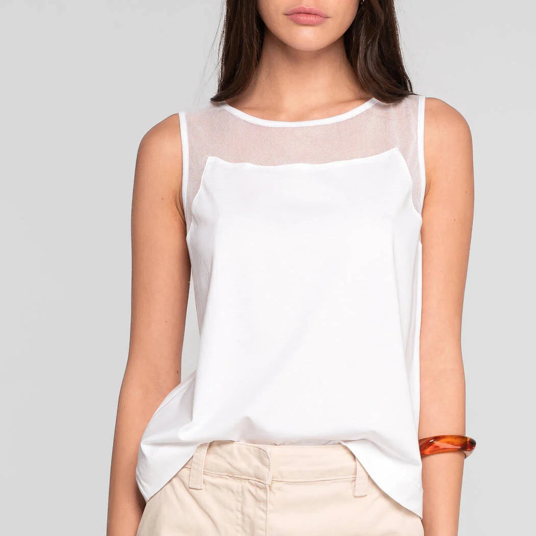 Oscalito Tulle And Cotton Jersey Tank Top