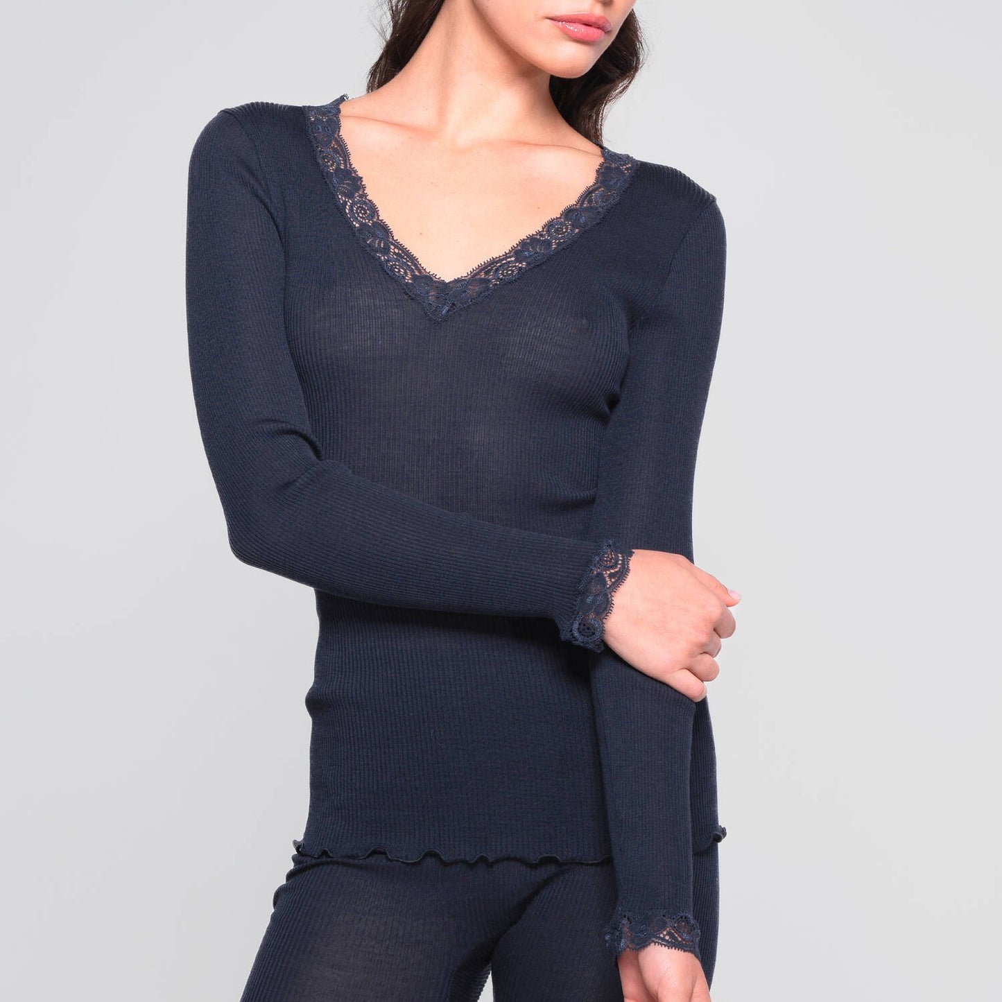 Oscalito Wool and Silk Shirt with Leavers Lace