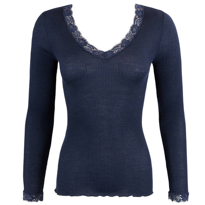 Oscalito Wool and Silk Shirt with Leavers Lace