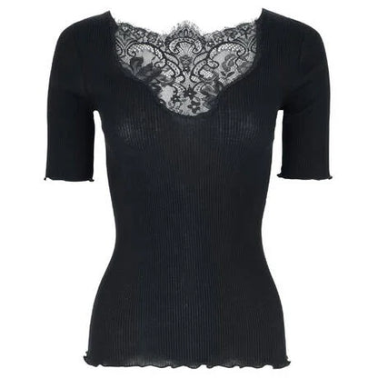 Oscalito Short Sleeve Chantilly Lace V Neck Shirt