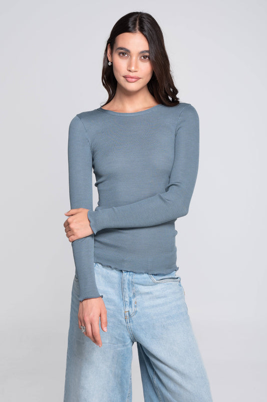 Oscalito Roma Wool And Silk Ribbed Long Sleeve Top