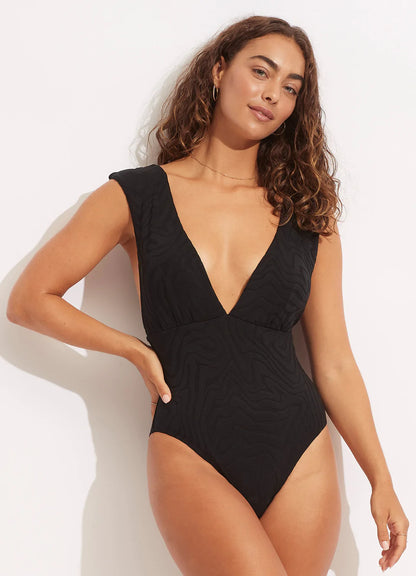 Seafolly Second Wave V Neck Plunge One Piece Swimsuit
