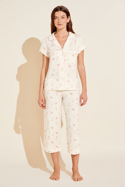 Eberjey Gisele Printed Short Sleeve Cropped Pajama Set